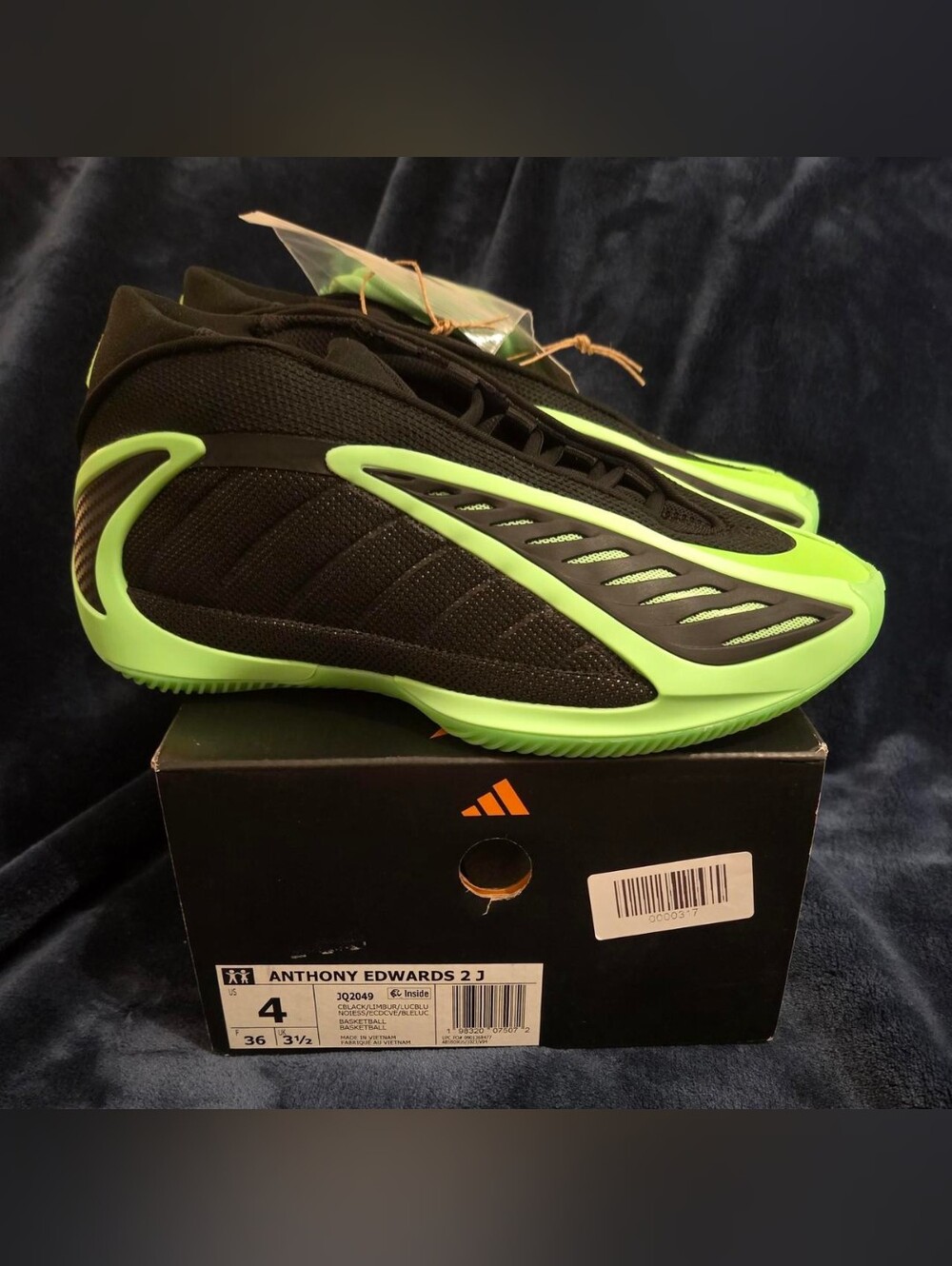 adidas Kids Anthony Edwards 2 J Sneakers in Black and Neon Green